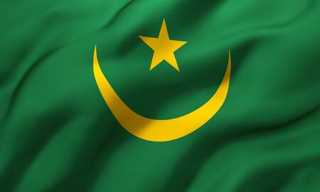 Flag of Mauritania blowing in the wind. Full page Mauritanian flying flag. 3D illustration.の写真素材