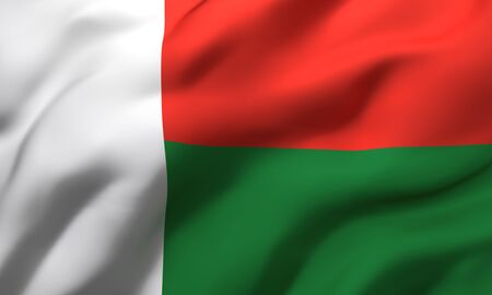 Flag of Madagascar blowing in the wind. Full page Malagasy flying flag. 3D illustration.の写真素材