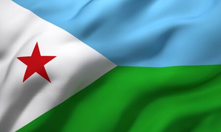 Flag of Djibouti blowing in the wind. Full page Djiboutian flying flag. 3D illustration.の写真素材