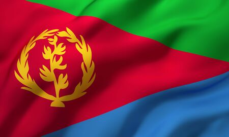 Flag of Eritrea blowing in the wind. Full page Eritrean flying flag. 3D illustration.の写真素材