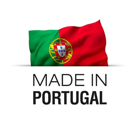 Made in Portugal - Guarantee label with a waving Portuguese flag.の写真素材