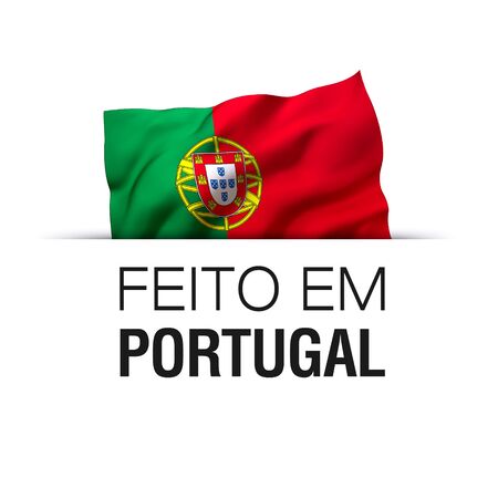Made in Portugal written in Portuguese language. Guarantee label with a waving Portuguese flag.の写真素材