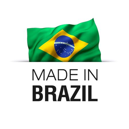 Made in Brazil - Guarantee label with a waving Brazilian flag.の写真素材