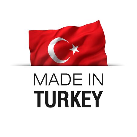 Made in Turkey - Guarantee label with a waving Turkish flag.の写真素材