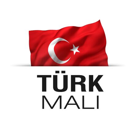 Made in Turkey written in Turkish language. Guarantee label with a waving Turkish flag.の写真素材