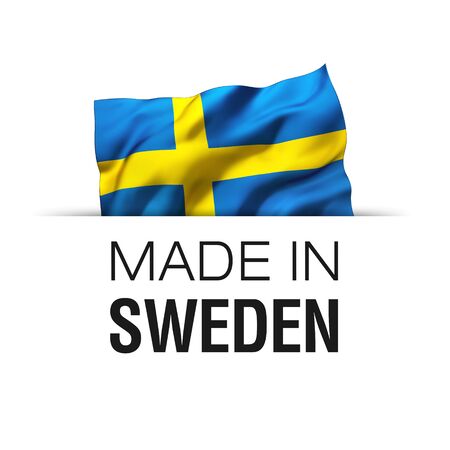 Made in Sweden - Guarantee label with a waving Swedish flag.の写真素材