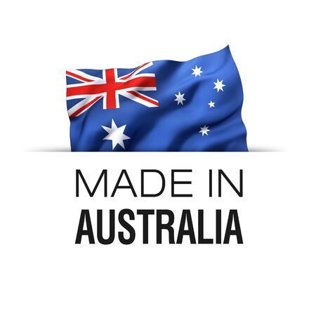 Made in Australia - Guarantee label with a waving Australian flag.の写真素材