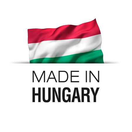 Made in Hungary - Guarantee label with a waving Hungarian flag.の写真素材