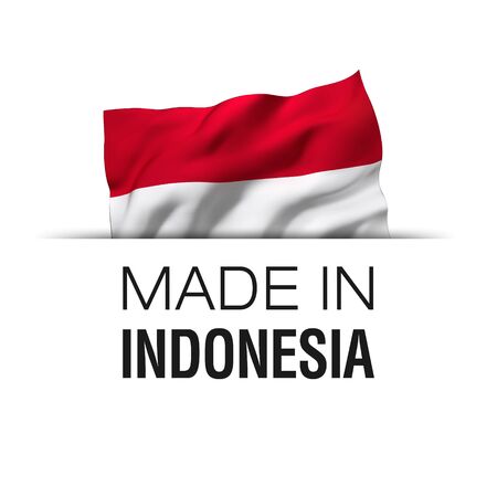 Made in Indonesia - Guarantee label with a waving Indonesian flag.の写真素材