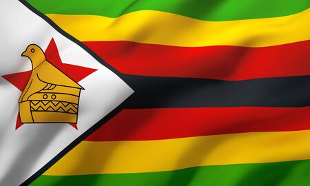 Flag of Zimbabwe blowing in the wind. Full page Zimbabwean flying flag. 3D illustration.の写真素材
