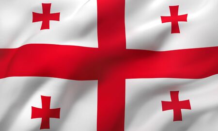 Flag of Georgia blowing in the wind. Full page Georgian flying flag. 3D illustration.の写真素材