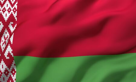 Flag of Belarus blowing in the wind. Full page Belarusian flying flag. 3D illustration.の写真素材
