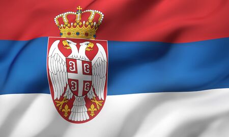 Flag of Serbia blowing in the wind. Full page Serbian flying flag. 3D illustration.の写真素材