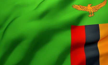 Flag of Zambia blowing in the wind. Full page Zambian flying flag. 3D illustration.の写真素材