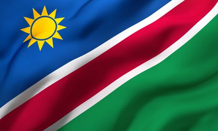Flag of Namibia blowing in the wind. Full page Namibian flying flag. 3D illustration.の写真素材