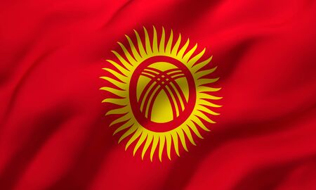 Flag of Kyrgyzstan blowing in the wind. Full page Kyrgyzstani flying flag. 3D illustration.の写真素材