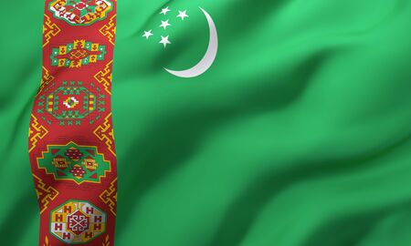 Flag of Turkmenistan blowing in the wind. Full page Turkmen flying flag. 3D illustration.の写真素材
