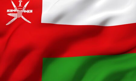 Flag of Oman blowing in the wind. Full page Omani flying flag. 3D illustration.の写真素材