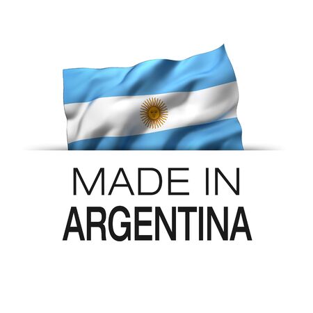 Made in Argentina - Guarantee label with a waving Argentinian flag. 3D illustration.の写真素材