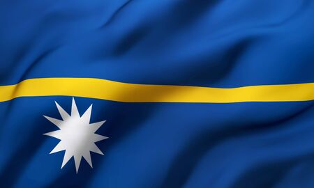Flag of Nauru blowing in the wind. Full page Nauruan flying flag. 3D illustration.の写真素材