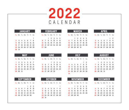 Year 2022 calendar, isolated on white background. Vector template.のイラスト素材