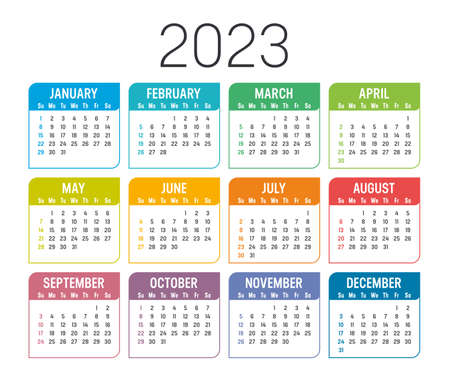 Colorful year 2023 calendar, isolated on white background. Vector template.のイラスト素材