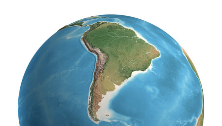 High resolution satellite view of Planet Earth, focused on South America, Amazon Rainforest, Andes Cordillera - 3D illustrationの写真素材