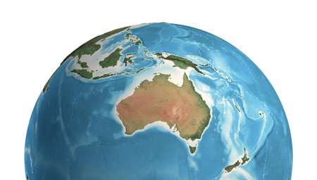 High resolution satellite view of Planet Earth, focused on Oceania, Australia and New Zealand, Melanesia, Polynesia and Micronesia - 3D illustrationの写真素材