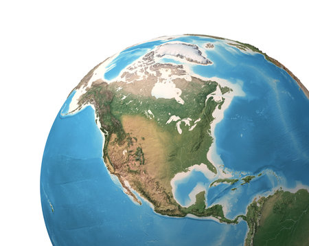 High resolution satellite view of Planet Earth, focused on North America, USA, Mexico, Alaska, North pole, Greenland - 3D illustrationの写真素材