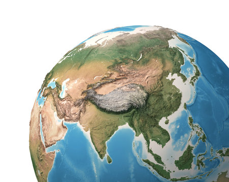 High resolution satellite view of Planet Earth, focused on Asia, Russia, China, India, Himalayas - 3D illustrationの写真素材