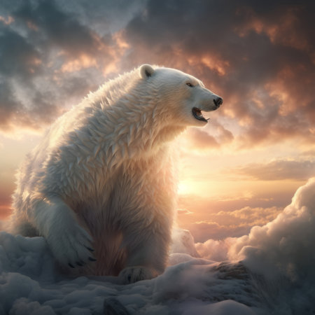 Polar bear threatened by climate change and global warming, trying to survive on melting ice, in spectacular wildlife landscape - Generative AIの素材