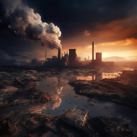 Chemical industry releasing toxic smokes into the air and causing serious pollution of the earth. Environmental destruction increasing climate change and global warming - Generative AIの素材
