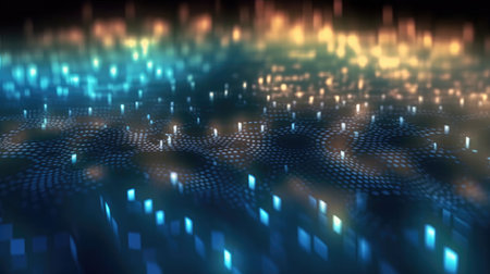 Abstract technology background with a graphic illustration of a cyber network, artificial neurons grid and global data connections - generative AIの素材