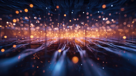 Abstract technology background with fiber optic network connections. Hyper-fast Broadband for Global Data - Generative AIの素材