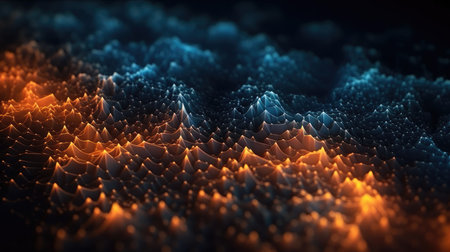 Abstract technology background with a graphic illustration of a cyber network, artificial neurons grid and global data connections - generative AIの素材