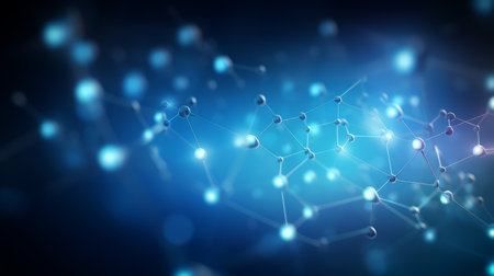Abstract technology background with a graphic illustration of a cyber network, artificial neurons grid and global data connections - generative AIの素材