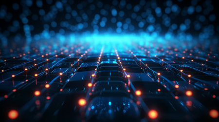 Abstract technology background with fiber optic network connections. Hyper fast Broadband for Global Data transfer - Generative AIの素材