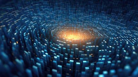Abstract background of quantum computing system and high speed global data transfer. Futuristic tech city at night - Generative AI illustrationの素材