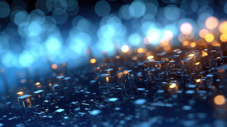 Abstract background of quantum computing system and high speed global data transfer. Futuristic tech city at night - Generative AI illustrationの素材