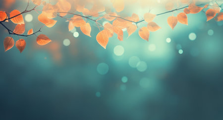 Abstract autumn nature background, with leaves and warm seasonal glowing colorsの素材