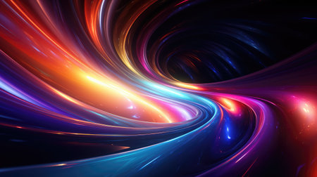 Colorful vortex energy, cosmic spiral waves, multicolor swirls explosion. Abstract futuristic digital background.の素材
