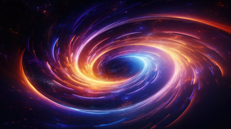 Colorful vortex energy, cosmic spiral waves, multicolor swirls explosion. Abstract futuristic digital background.の素材