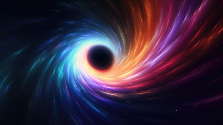 Colorful vortex energy, cosmic spiral waves, multicolor swirls explosion. Abstract futuristic digital background.の素材