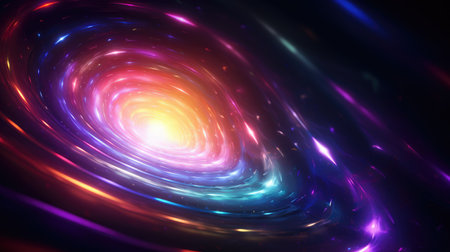 Colorful vortex energy, cosmic spiral waves, multicolor swirls explosion. Abstract futuristic digital background.の素材