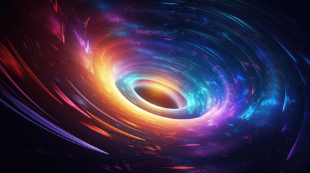 Colorful vortex energy, cosmic spiral waves, multicolor swirls explosion. Abstract futuristic digital background.の素材