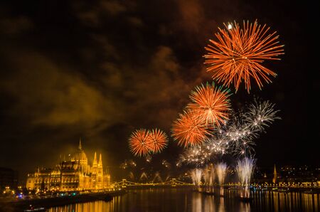 Fireworks to celebrate the birth of Hungary as a nation St. Stephens Dayの写真素材