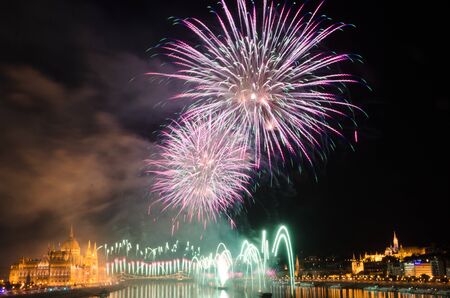 Fireworks to celebrate the birth of Hungary as a nation St. Stephens Dayの写真素材