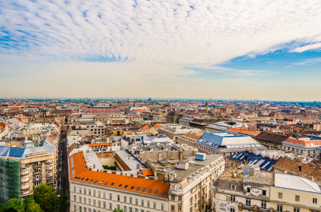 Budapest skyline from atop the dome at St Stephen's Basilica.の写真素材