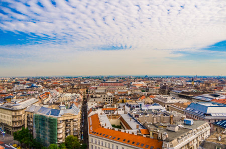 Panorama of the city from the dome of the Basilica of Saint Istvan in Budapest, Hungary.の写真素材