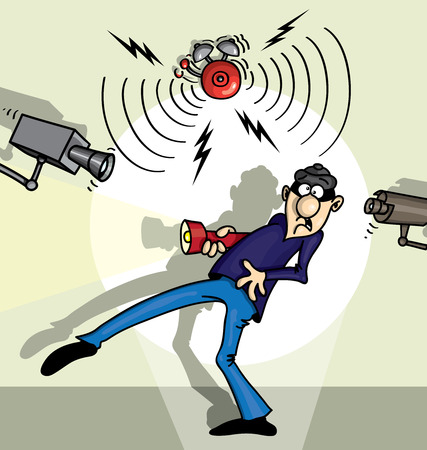 Unpleasant surprise for the thief illustration cartoonのイラスト素材